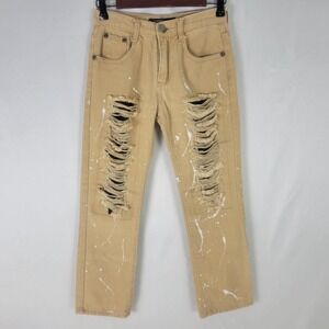 Trestles Supply Co. Jeans Boys 12 Tan Denim Straight Leg Distressed Paint Splash